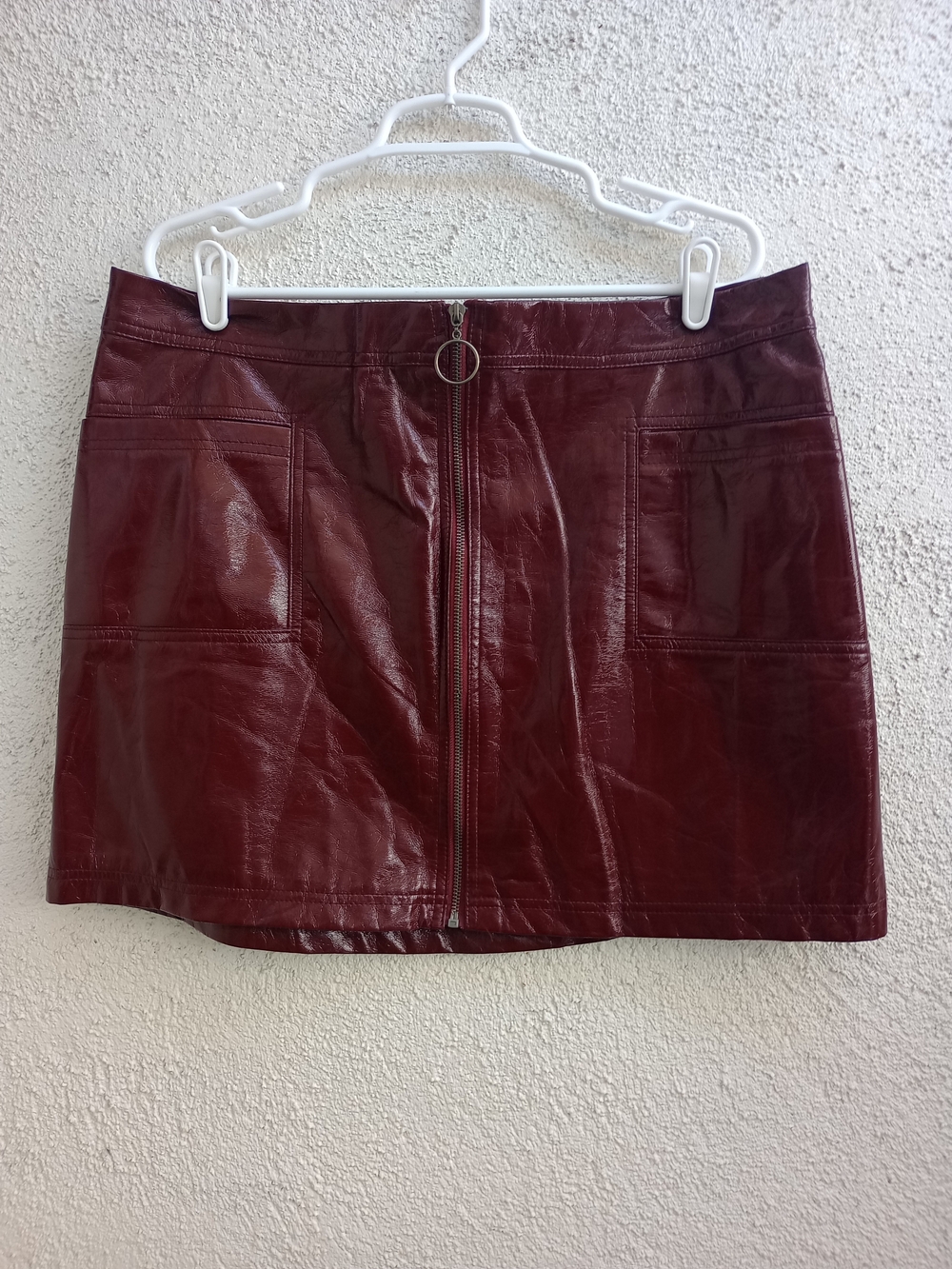 Wild Fable O-Ring Zip Up Faux Leather Skirt Edgy Goth Y2K Maroon Burgundy XXL